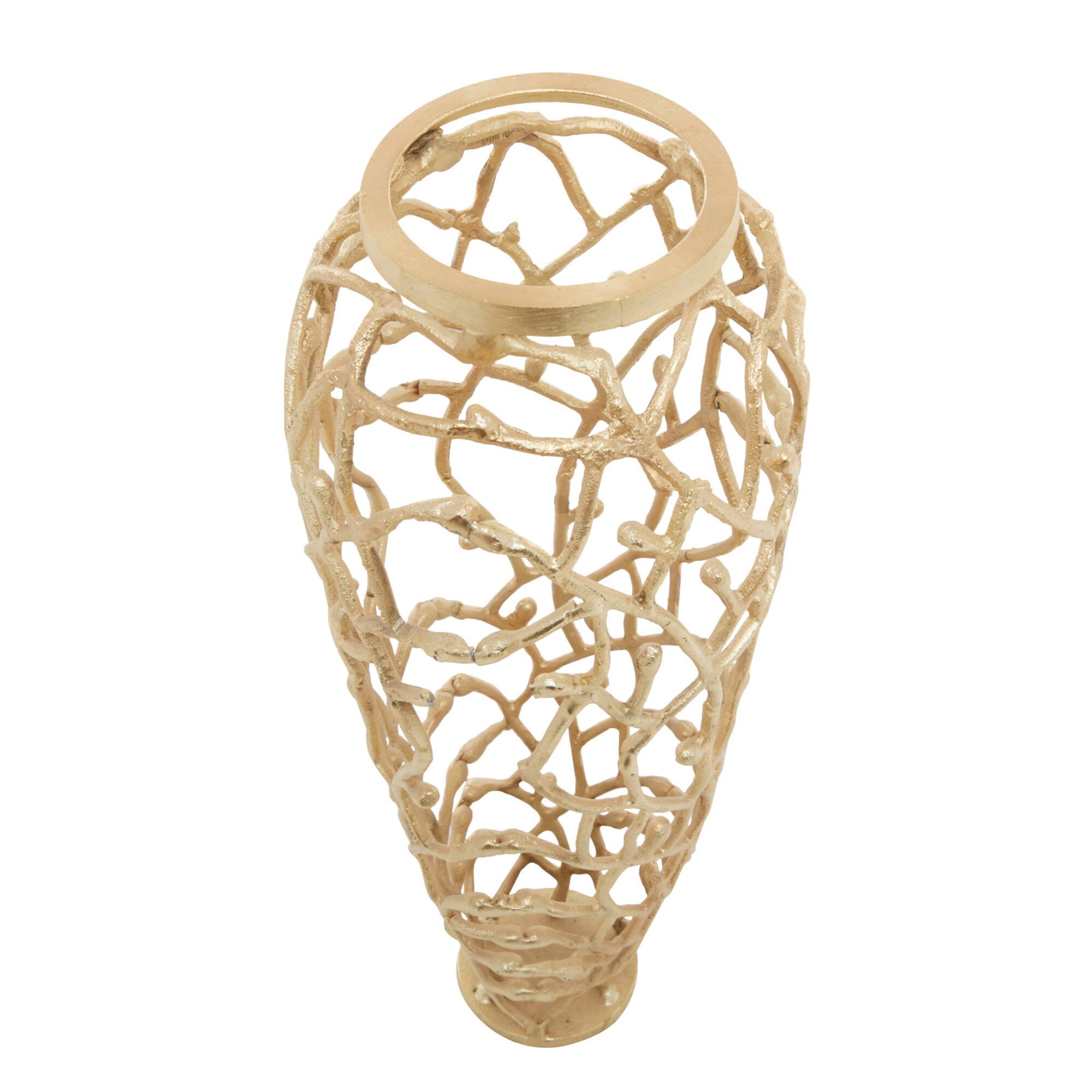 Gold Aluminum Contemporary Vase, 9" x 9" x 23"